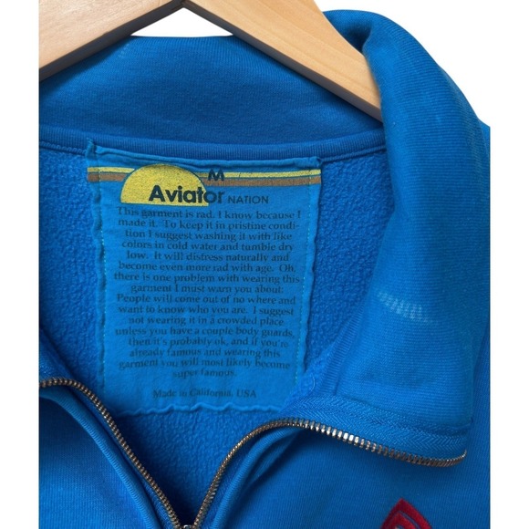 Aviator Nation MOUNTAIN EMBROIDERY HALF ZIP SWEATSHIRT OCEAN Blue UNISEX M - Picture 5 of 8